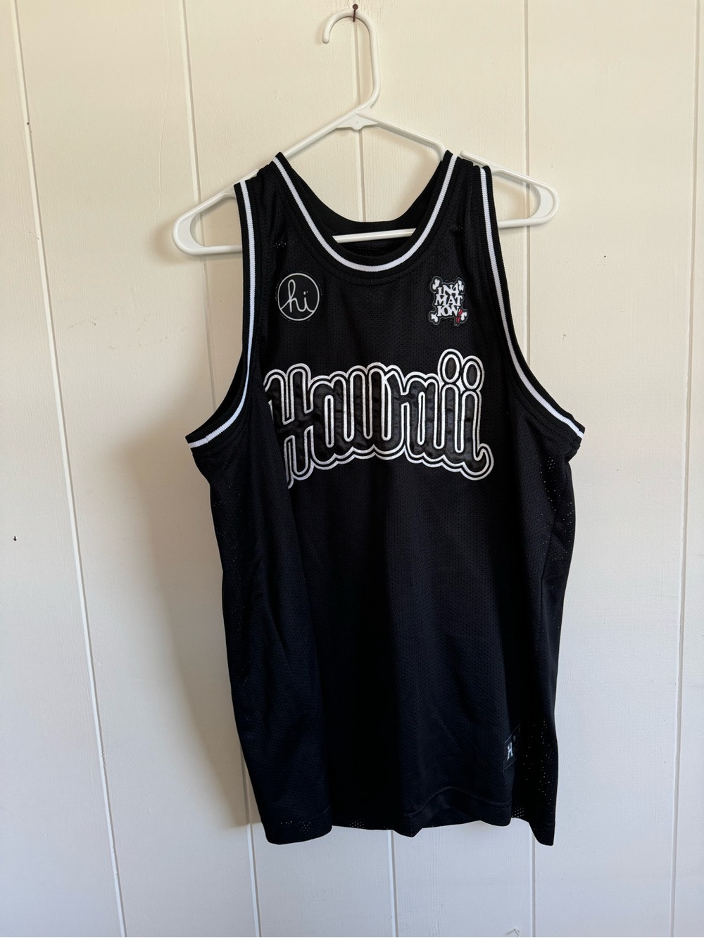 In4mation Black 'Hawaii' Mesh Basketball Jersey with White Trim